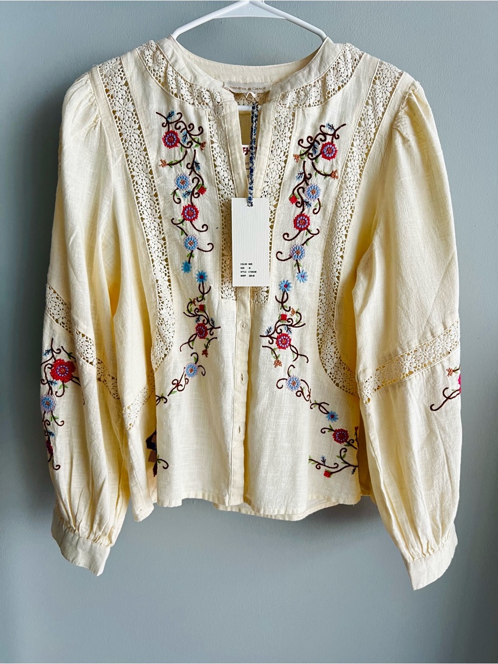 Jennifer & Grace Embroidered Lace Blouse NWT M